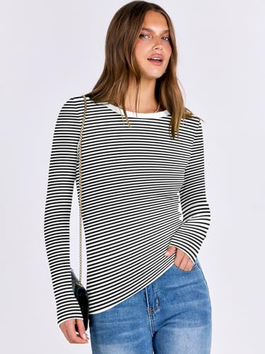 Image of ANRABESS Women Long Sleeve Shirts Rib Knit Slim Fit Tops Basic Tee Spring Outfits Casual T-Shirt Underscrubs Layer Clothes