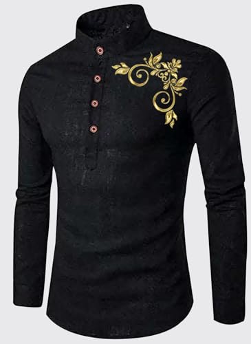 Image of DEEMOON Men's Full Sleeve Short Kurta Shirt with a Trendy Mandarin Collar Crafted from a Premium Cotton Blend for Comfort Ideal for Casual and Semi-Formal Occasions