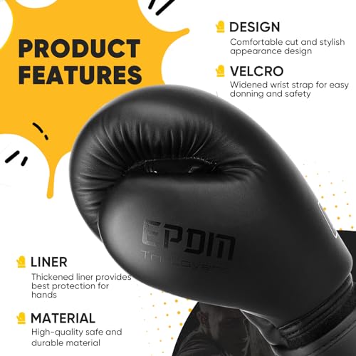 Boxhandschuhe für Damen und Herren, Boxing Training Gloves,geeignet für Boxen, Kickboxen, gemischte Kampfsportarten, Thai, MMA, Kampftraining (schwarz, 12oz)