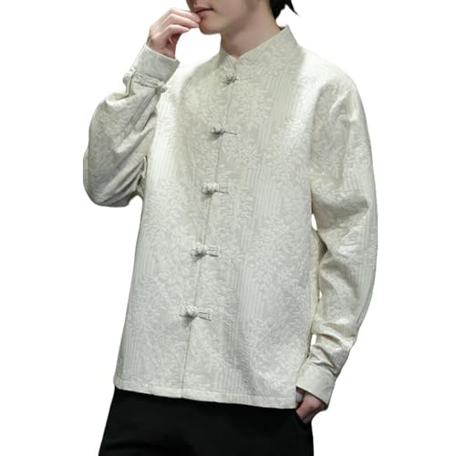 Chemise col montant homme coton lin anti-transpiration au style rétro unique