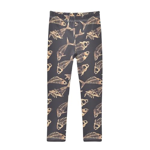 KLL Dead Fish Skeletons Toddler Girls Cotton Leggings Soft Full Length Dance Pants Exercise