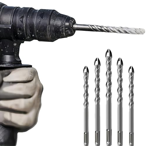 5PCS Electric Hammer Drill Bits Favorite Tools for DIY, Professional Drill Bit Set for Glass/Brick/Plastic/Cement/Wood/Tile/Etc, Industrial Strength Carbide Drills Bit Tip 6/8/10/12mm Drills Diameter