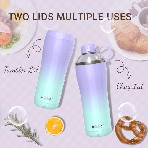 Image of Insulated Water Bottle for Women, 24 oz Stainless Steel Water Bottles, Double Walled, 2 Lids (Chug & Tumbler) - Hydrate & Caffeinate,Available Gift Wrapping