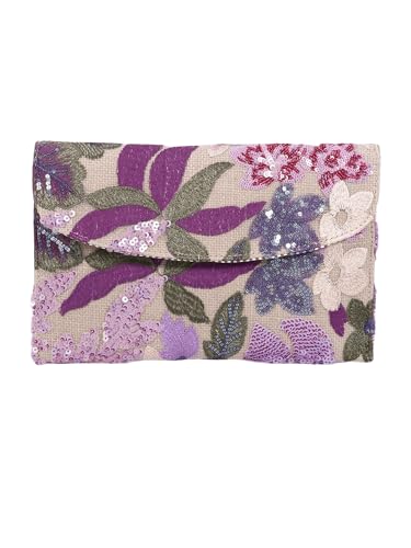 Verdusa Bolsas femininas com bordado floral de lantejoulas para noite com miçangas e bolsas de festa, Roxa, One Size