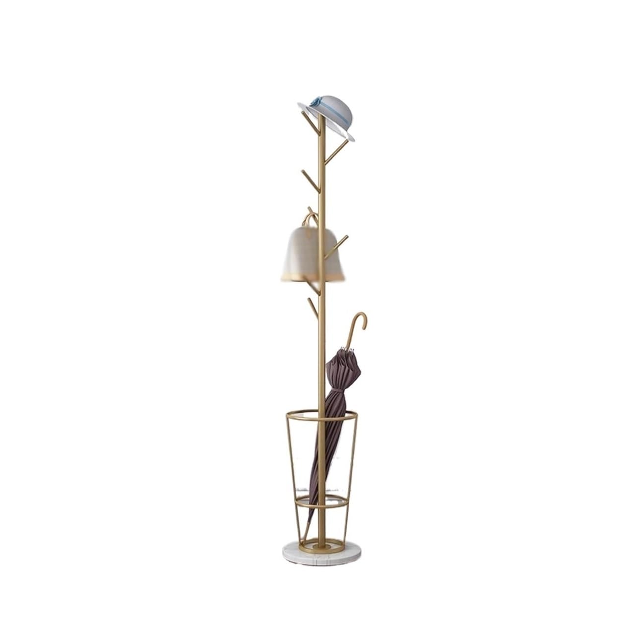 DFHS46JK Hat Rack Metal Coat Rack With Umbrella Stand, Entryway With Marble Base, Multiple Hooks For, Bedroom for Office(Gold)