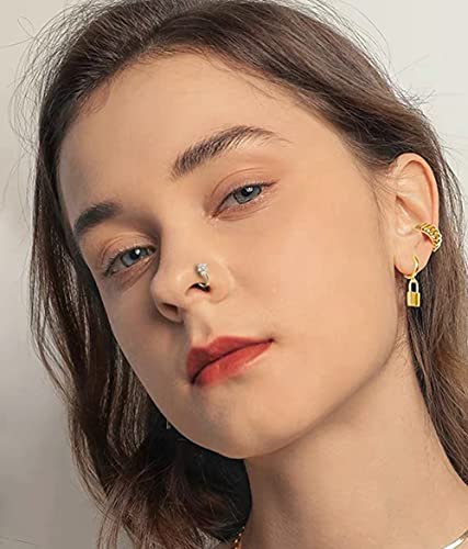 9Pcs Fake Nose Rings Hoop for Women Faux Cartilage Tragus Ring Nose Cuff Non Piercing Jewelry Set2