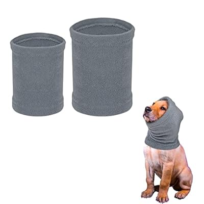 LUTER 2pcs Dog Quiet Ear Covers, Dog Neck Snood, No Flap Ear Wrap Hood, Original Hoodie for Dog, Soft Cotton Material Pet Earmuffs Ear Protection Grey Dog Headband for Keep Warm (Medium & Small Size)