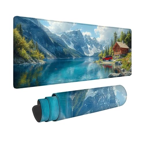 Tapis de souris grand format blanc motif montagne, une idée cadeau utile pour bureau