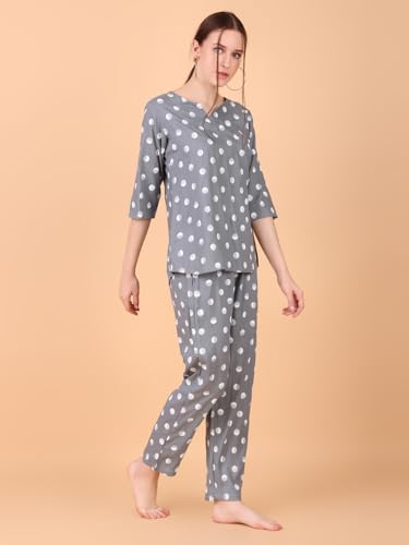 Image of Ichaa Women's Rayon Night Suit Printed Top & Bottom Set