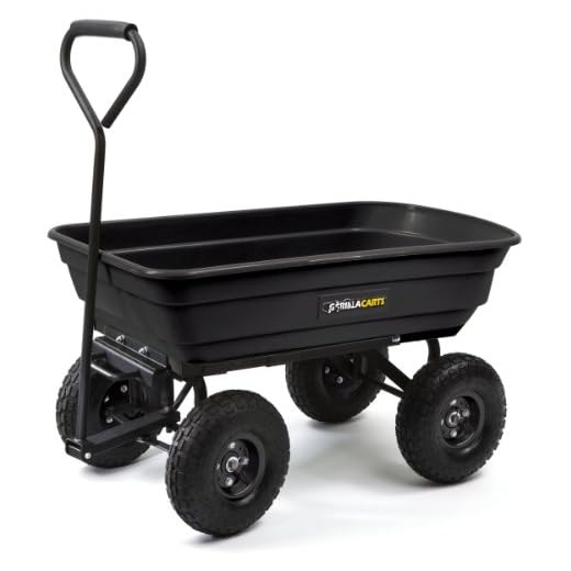 Gorilla Carts GOR200B Poly Garden Dump Cart with Steel Frame and 10-Inch Pneumatic Tires, 600-Pound Capacity, 36-Inch by 20-Inch Bed, Black Finish