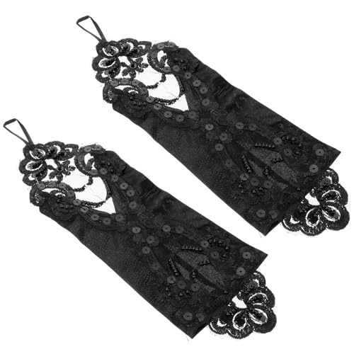BESPORTBLE Satin Lace Arm Warmers for Women Fingerless Gloves Pearls and Sequins Bridal Halloween and Party Accessory