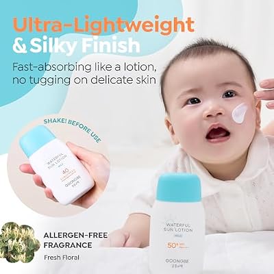 GOONGBE Waterful Sun Lotion Mild SPF 40 - Zinc Oxide Water Resistant Mineral Sunscreen for Babies, Kids & Adults - Hypoallergenic, Vegan, Reef-Safe - Korean Sun Care for Sensitive Skin, 2.82 fl.oz.