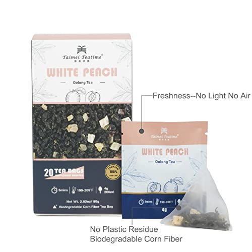Taimei Teatime White Peach Oolong Tea Bags Loose Leaf (20Ct), Premium Natural Fruit Tea From Germany,Medium Caffeine,Brew Hot Or Iced Tea #TOP5