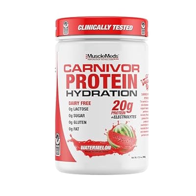 MuscleMeds Carnivor Protein Hydration Drink Powder, 20g Refreshing Protein Isolate, Lactose Free, Sugar Free, Electrolytes, Muscle Building, Recovery, Halal Certified, Watermelon, 20 Serve