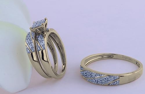 Dazzlingrock Collection Round White Diamond Cluster Style Matching Wedding Trio Ring Set for Him & Her (0.30 ctw, Color I-J, Clarity I2-I3) in 10K Gold3