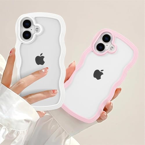 Image of Back Cover for iPhone 16, Cute Curly Wave Case, Shock Proof, Grip, Soft TPU & Girls Stylish, Camera Bump Protector for iPhone 16 (White)
