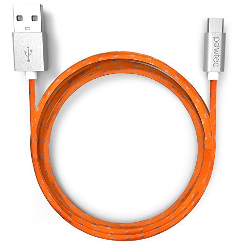 Pawtec Premium USB 2.0 A Male to Micro B USB Charger with Sync 480-Mbps, 3.3 Feet/1 Meter Nylon Braided Charger Cable (Tangerine Orange)