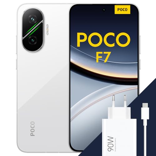POCO F7 Smartphone, 12+256GB, Bianco, Snapdragon® 8s Gen 4 Flagship, Batteria 6500mAh, Fotocamera Sony da 50MP con OIS, Display AMOLED 6.83' 1.5K 120Hz (Adattatore incluso a seconda della confezione)