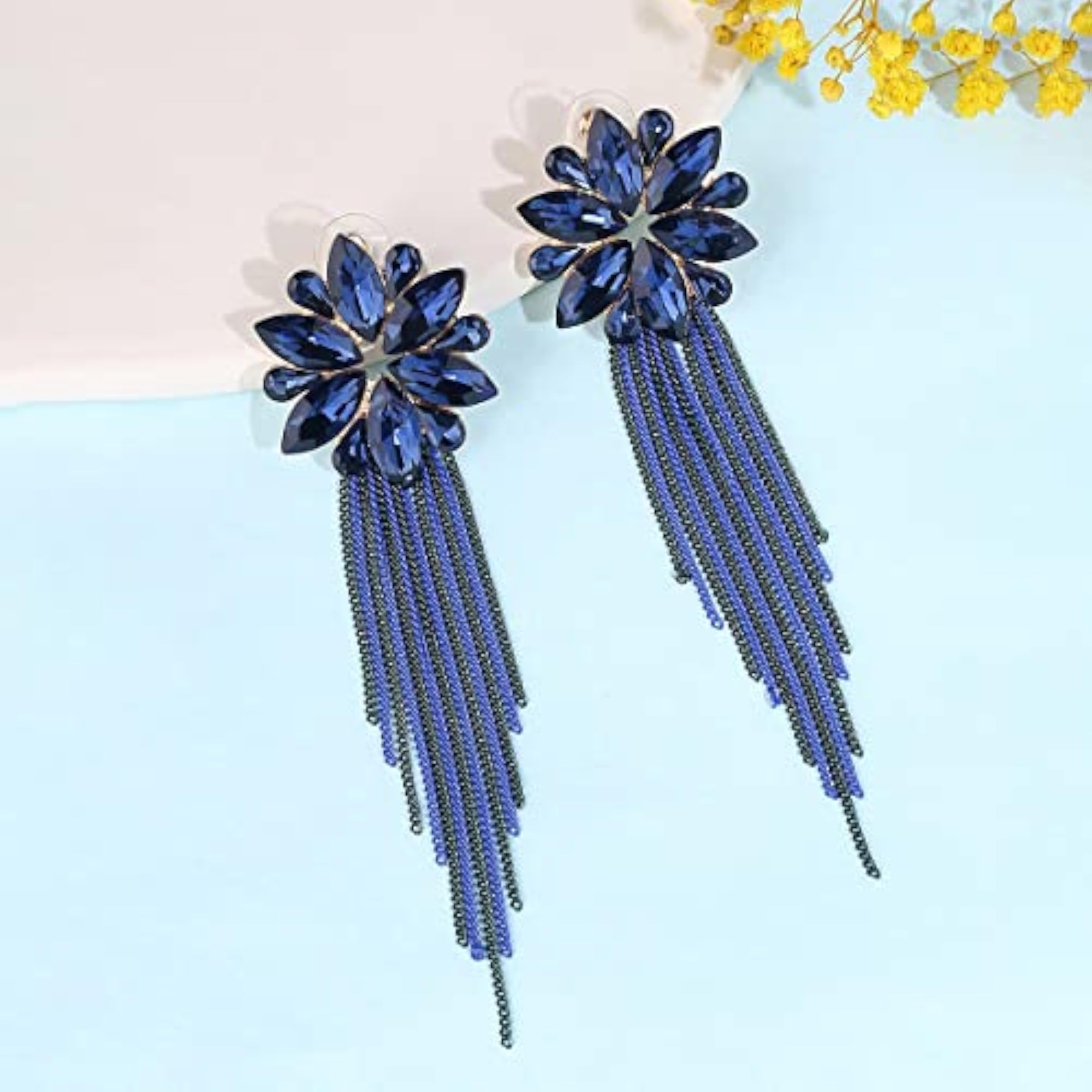 Women's Floral Shaped Crystal Danglers Earrings, Multicolor