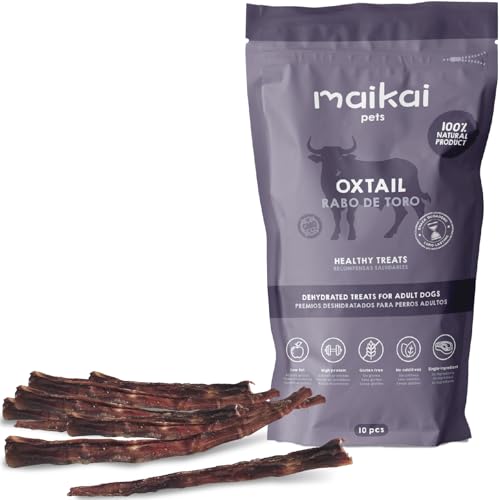 MAIKAI Snack Natural para Perros Todas Las Edades – Pack 10 ud Rabo de Toro + Chuches para Premio para Cachorros sin Aditivos Dieta Barf + Fabricado en España - Regalo Perros Navidad