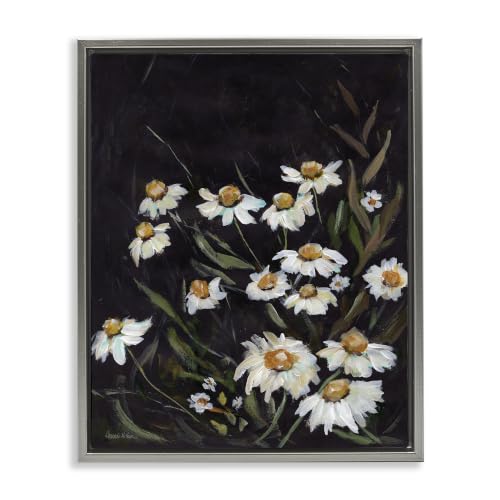 Daisies on Black Floral, 17 x 21 Inch Canvas in Floater Frame