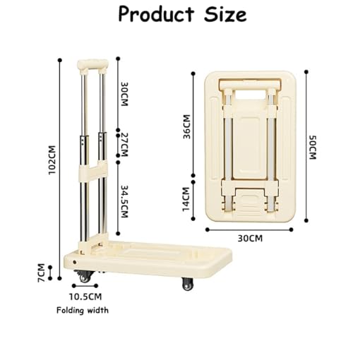 Carretilla plegable portátil con ruedas 50x30x92.5 cm crema miniatura 3