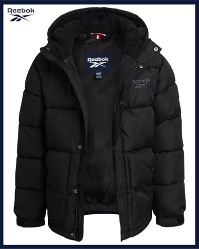 Image of Reebok Boys Heavyweight Puffer Jacket, Wind & Water Resistant Hooded Coat