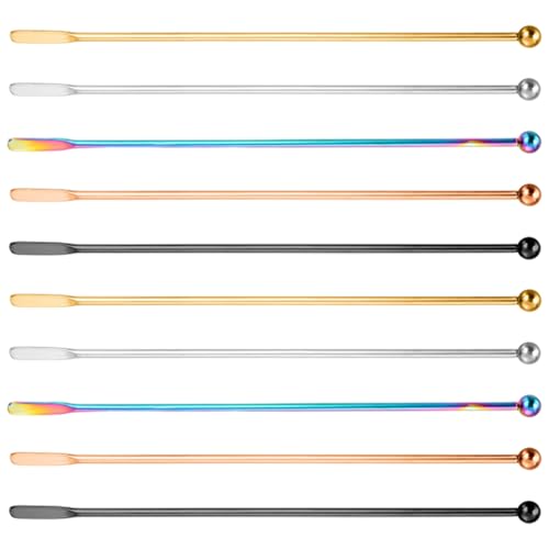 Latebebebe Se revuelva palitos 10pcs 5 Color 8 palitos de azúcar de Acero Inoxidable con agitadores de cócteles de Mano de la Bola.