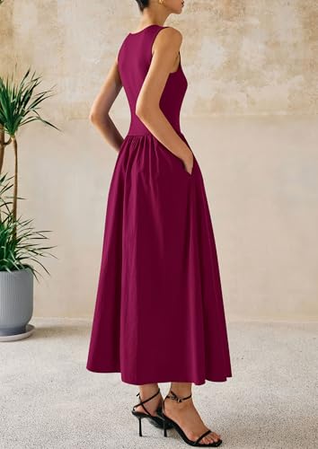 Image of PRETTYGARDEN Maxi Dresses for Women 2026 Summer Casual Sleeveless Patchwork Flowy Vacation Sundress Knit Long Work Tank Dress