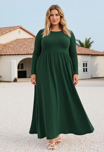 Image of Nemidor Plus Size Maxi Dress for Curvy Women Fall Casual Loose Long Sleeve Dresses with Pocket 14-26