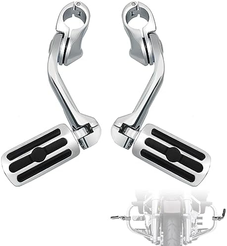FOVPLUE 1.25" Highway Footpegs,Long Angled Adjustable Highway Pegs w/Mounts for Harley Touring Street Glide Electra Glide Road King Softail CVO Dyna Trike VRSC Sportster w/1-1/4" Engine Guard,Chrome#1