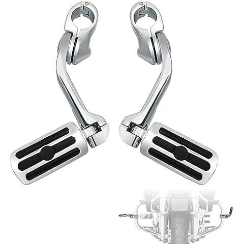 FOVPLUE 1.25" Highway Footpegs,Adjustable Long Angled Highway Pegs w/Mounts for Harley Touring Street Glide Electra Glide Road King Softail CVO Dyna Trike VRSC Sportster w/1-1/4" Engine Guard,Chrome#1 Cover