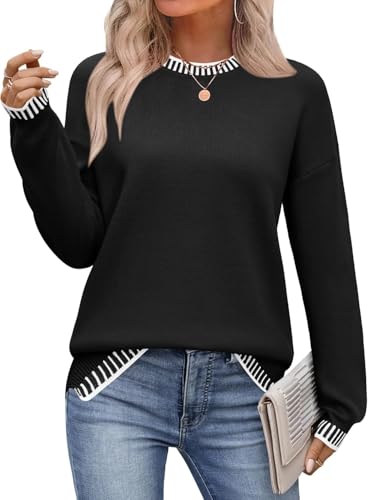 Image of Sweaters for Women Crewneck Long Sleeve Contrast Pullover Graphic Chic Stitch Style Sweater Pullover Jumper Tops