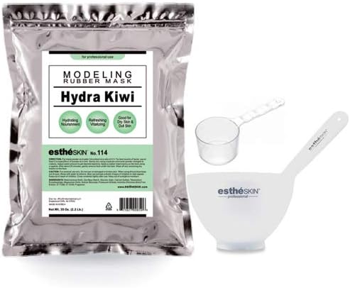 estheSKIN Peel Off Type Modeling Mask Powder for Facial, Skin Care, Professional Size, 35oz (2.2Pound) 1kg, 1 pack with 3pcs Mixing Bowl Set (114.Hydra Kiwi)