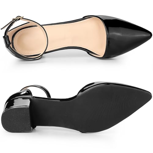 Allegra K Women's Pump Pointed Closed Toe Low Chunky Heels Black Pumps 8 M US