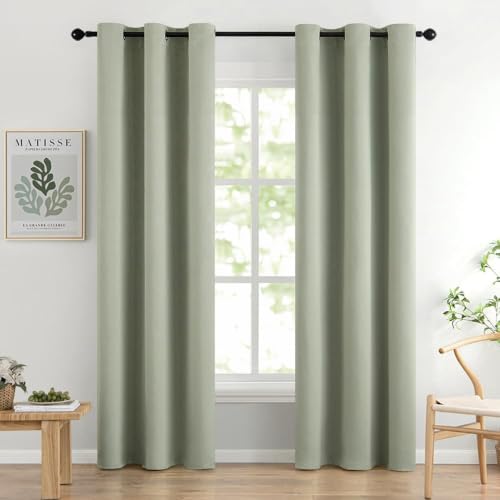 Image of MIULEE Sage Green Blackout Bedroom Curtains 90 Inch Long Light Blocking | Grommet Top, Room Darkening Window Drapes, Privacy Protection, Thermal Insulated, Heat Blocking