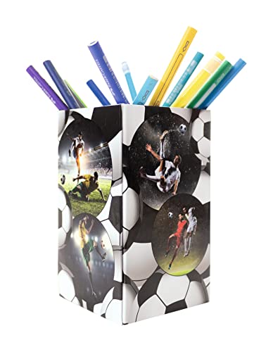 Image of HERMA 19732 Football Pencil Holder Foldable Sturdy Cardboard Desk Pen Holder for Girls & Boys Rectangular Pen Cup for Coloured Pencils, Markers, Pencils, Makeup Brushes