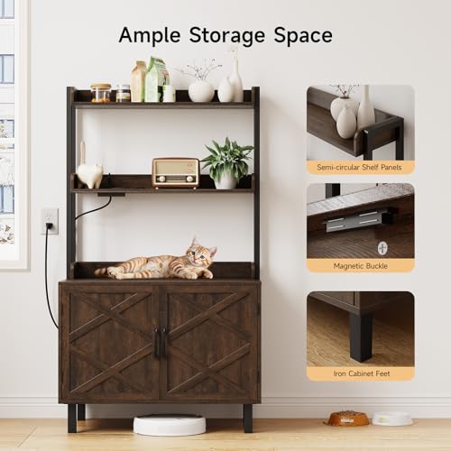 Image of ONBRILL 55 Inches Cat Litter Box Enclosure with 2 Storage Shelves, Brown