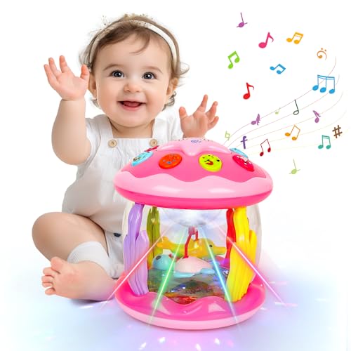 Image of M SANMERSEN Baby Girl Toys 6-12 Months - Babies Ocean Rotating Projector Light Up Musical Toys for 12-18 Months Crawling Learning Tummy Time 1 2 Years Old Infant Boys Girls Gifts - Pink