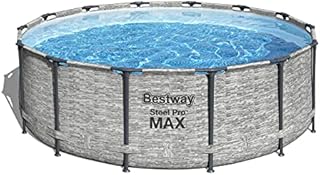 Bestway Steel Pro MAX 14 Foot x 48 Inch Round Metal Frame Above Ground Outdoor Swimming Pool Set with 1,000 Filter Pump, Ladder, and Cover