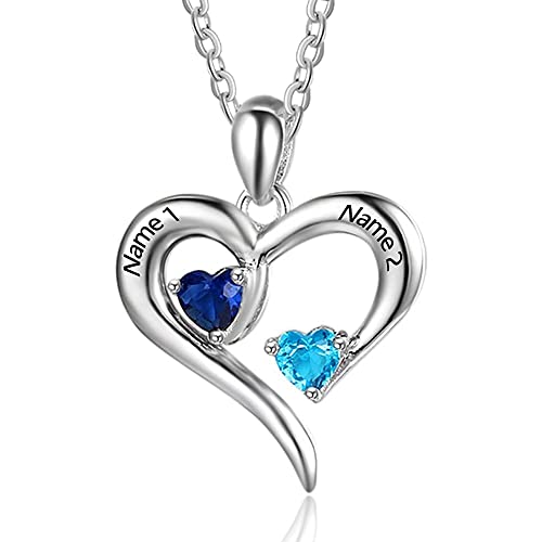 Personalized Mother Necklace With Birthstones And Names 18K White Gold Filled 925 Sterling Silver Based Necklace Customized Engraved Name Heart Necklace For Women Her Wife Mom Birthday Anniversary Mother’s Day Valentine’s Day Gift (Style-1) (D) #TOP6