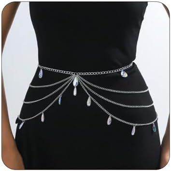 Gothic Crystal Tassel Waist Chain for Women White Red Crystal Waterdrop Chain Waist Chain Multilayered Punk Metal Waist Chain Goth Vampire Jewelry Christmas Halloween Wedding Party Daily Party Birthday Dress Costume Jewelry