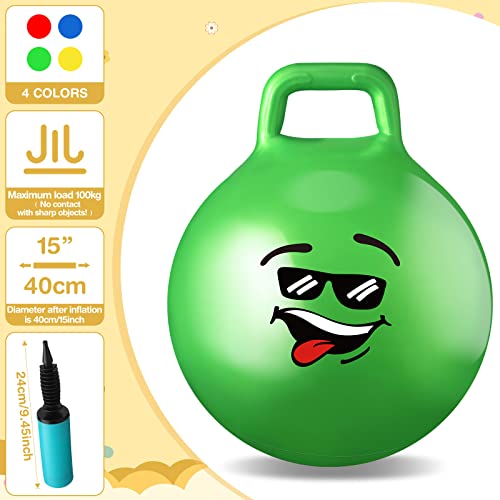 4 Pcs Bouncing Ball For Kids, 15 Inch Inflatable Jumping Ball Rubber Hippity Hop Bouncy Ball With Handle Sit And Bouncy Exercise Ball With Pump For Boy And Girl Indoor And Outdoor Supplies #TOP2