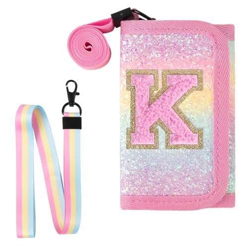 XSUIOY Kids Wallet for Girls Ages 3 4 5 6 7 8 9,Personalized Initial Girls Wallet Cute Toddler Wallet with Magic Sticker,Trifold Novelty Coin Purse Birthday Gifts for Kids(K)