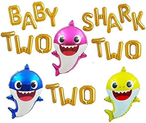 Image of Party Propz Baby Shark Theme Birthday Decorations - 5 Pcs 2nd Birthday Party Decoration For Boys| 2nd Birthday Decorations For Girls| Baby Shark Balloons | Foil Balloons For Birthday Decoration, Multi