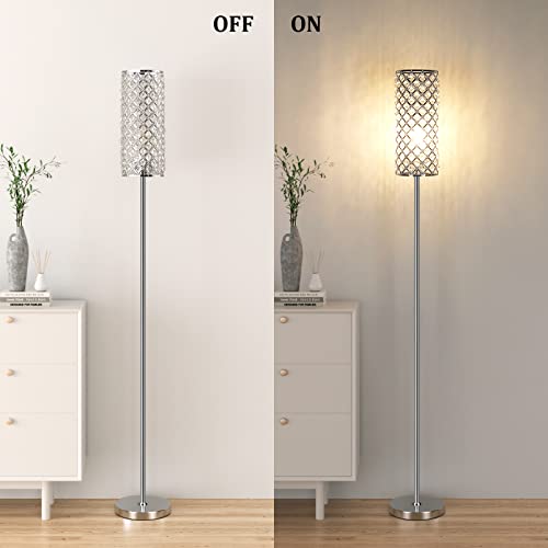 Crystal Floor Lamp For Bedroom Silver, Living Room Floor Lamps With Bulb, Modern Tall Lamp For Bedroom, Glam Standing Light For Girls Bedroom, Minimalism Pole Corner Lamp For Office, Dorm Hotel #TOP2