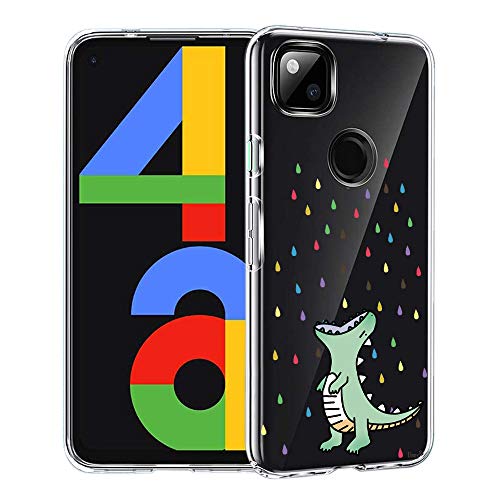 Unov Case Compatible with Pixel 4a Case Clear with Pattern Slim Protective Soft TPU Bumper Embossed Design [Not for Pixel 4a 5G Case] 5.8 inch (Rainbow Dinosaur)