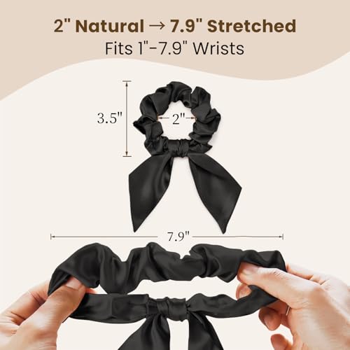 Image of THXSILK 100% Mulberry Silk Bow Scrunchies 3-Pack, 22 Momme Mulberry Silk Hair Ties for Women, Cute Bunny Ear No Damage Ponytail Holders, Fashion Hair Accessories for Girls(M, Dark Colors)