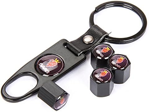 Black Car Wheel Tire Valve Caps Tyre Stem Air Caps Keychain Styling For SAAB
