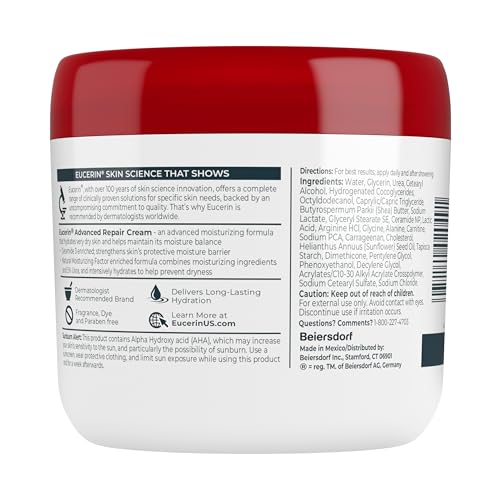 Image of Eucerin Advanced Repair Body Cream for Very Dry Skin, Fragrance Free Daily Body Moisturizer, 16 Oz Jar (Pack of 12)